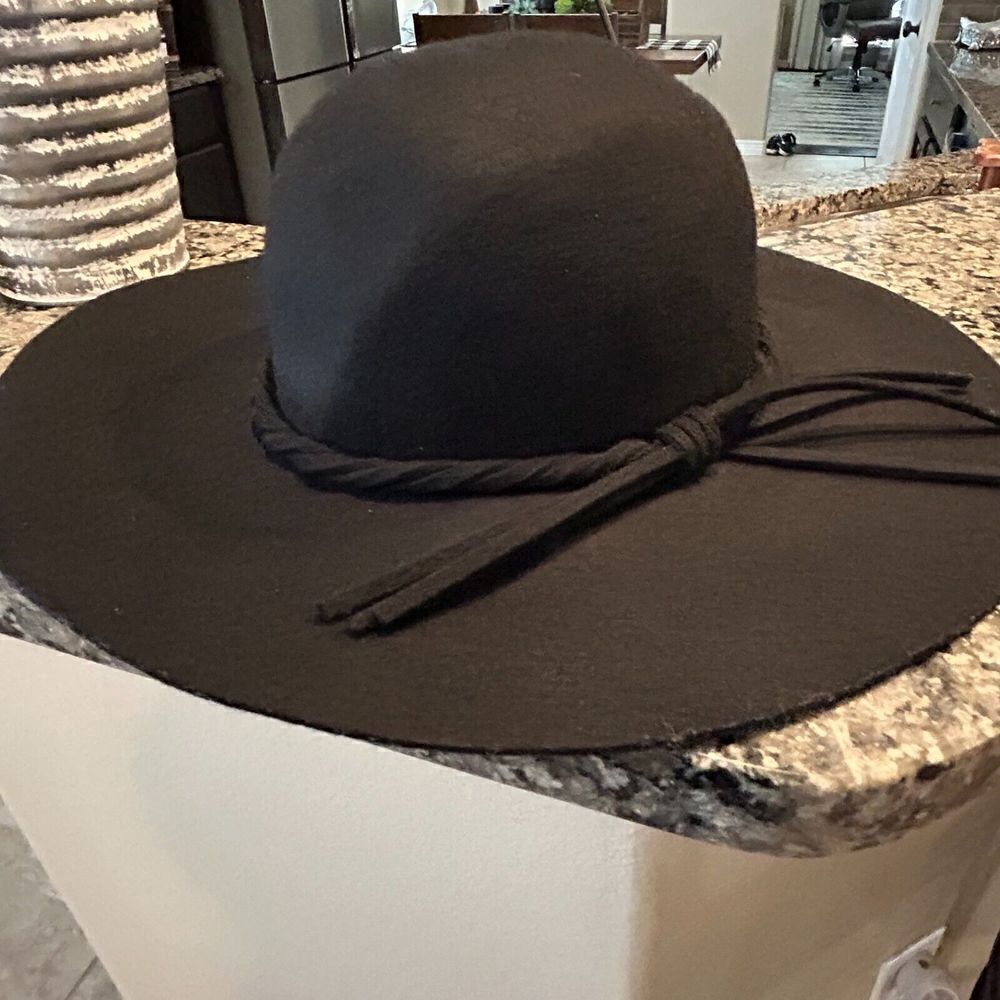 100% Wool Black Felt Medium Brim Fedora Bohemian Hat One Size Trim Festival Shlf - Picture 9 of 10